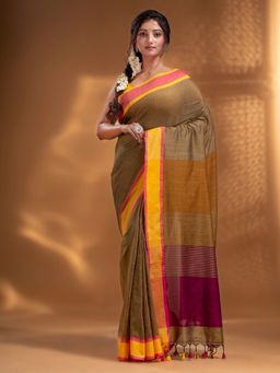 Arhi - Mustard Pure Cotton Woven Design Soft Saree with Multi-Color Pallu