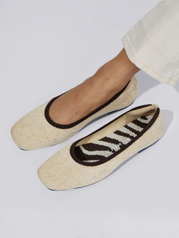 Neeman's - Metallic Square Flat Ballerinas - Beige