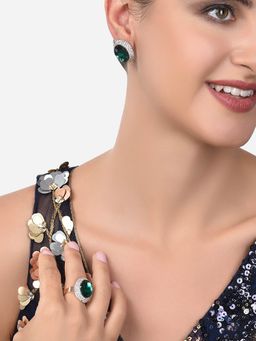 Zaveri Pearls - Green Dazzling Stones & Diamonds Party Bling Earring & Ring-ZPFK14410 (Set of 2)