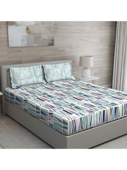 GM - Green And Purple Geometric 150 Tc Cotton Queen Bedsheet With 2 Pillow Covers