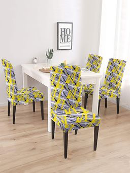Cortina - Set of 4 Yellow & Grey Abstract Printed Chair Cover