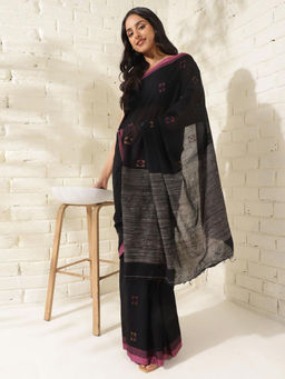 Fabindia - Black Cotton Jamdani Sari