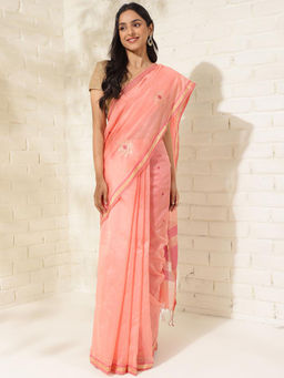 Fabindia - Orange Cotton Silk Blend Chanderi Sari