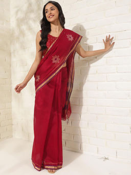 Fabindia - Red Cotton Silk Blend Chanderi Sari