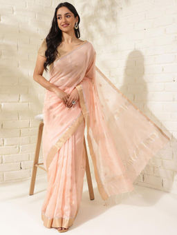 Fabindia - Orange Cotton Silk Blend Chanderi Sari