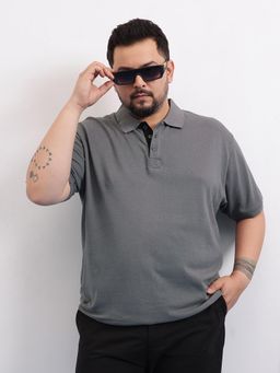 UNSTD - Men Plus Size Grey Solid Cotton Polo T-Shirt