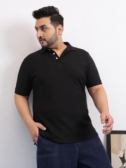 UNSTD - Men Plus Size Black Solid Cotton Polo T-Shirt