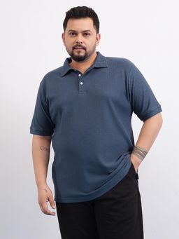 UNSTD - Men Plus Size Blue Solid Cotton Polo T-Shirt