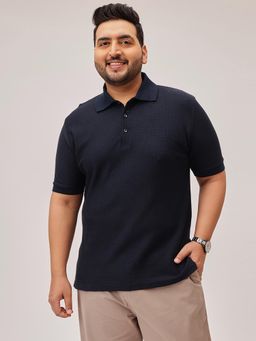 UNSTD - Men Plus Size Blue Solid Cotton Polo T-Shirt