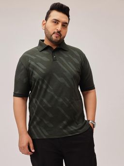 UNSTD - Men Plus Size Olive Printed Structured Polo T-Shirt