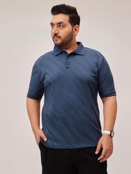 UNSTD - Men Plus Size Blue Printed Structured Polo T-Shirt