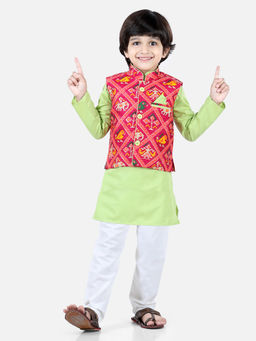BownBee - Patan Patola Jacket Kurta Pyjama - Green (Set of 3)