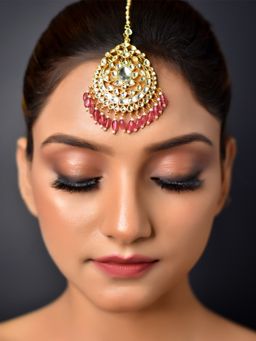 AG'S - Heera Rose Pink Gold Plated Kundan Teeka