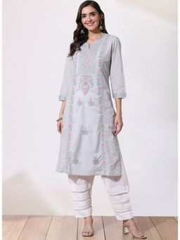 Lakshita - Grey Embroidered Paisley Kurta