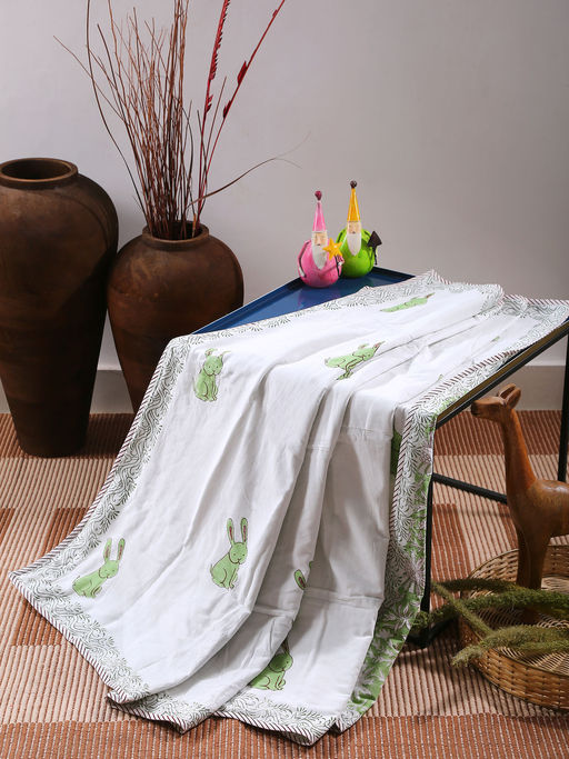 Revive Home Baby Dohar with Rabbit Hand Block Print In Eco Friendly Cotton