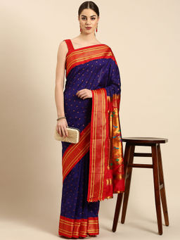 VARKALA SILK SAREES - Purple & Red Soft Silk Double Pallu Pathani Saree With Unstitched Blouse
