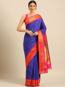 VARKALA SILK SAREES - Royal Blue & Pink Soft Silk Double Pallu Pathani Saree With Unstitched Blouse