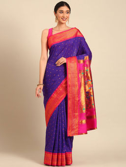 VARKALA SILK SAREES - Purple & Pink Soft Silk Double Pallu Pathani Saree With Unstitched Blouse