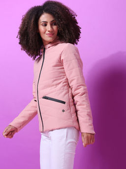 Campus Sutra - Pink Women Solid Stylish Bomber Winter Jacket