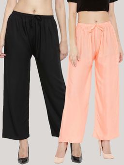 Clora Creation - Solid Black and Peach Rayon Palazzos (Pack Of 2)