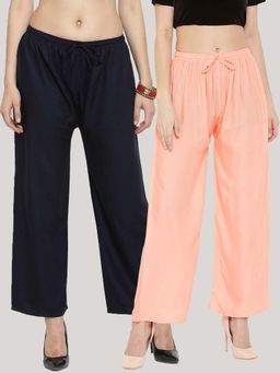 Clora Creation - Solid Navy Blue and Peach Rayon Palazzos (Pack Of 2)