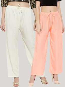 Clora Creation - Solid Cream and Peach Rayon Palazzos (Pack Of 2)