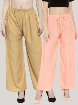 Clora Creation - Solid Beige and Peach Rayon Palazzos (Pack Of 2)
