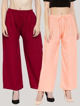 Clora Creation - Solid Maroon and Peach Rayon Palazzos (Pack Of 2)