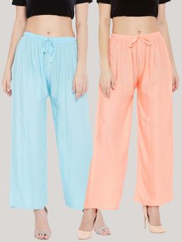 Clora Creation - Solid Sky Blue and Peach Rayon Palazzos (Pack Of 2)