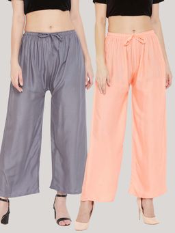 Clora Creation - Solid Grey and Peach Rayon Palazzos (Pack Of 2)