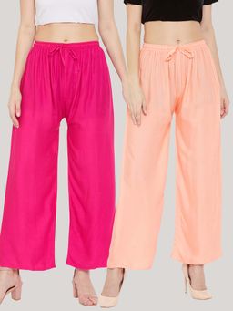 Clora Creation - Solid Magenta and Peach Rayon Palazzos (Pack Of 2)