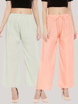 Clora Creation - Solid Pista Green and Peach Rayon Palazzos (Pack Of 2)