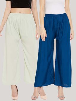 Clora Creation - Solid Pista Green and Aqua Blue Rayon Palazzos (Pack Of 2)