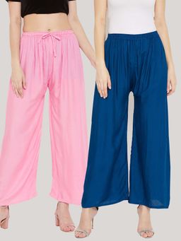 Clora Creation - Solid Baby Pink and Aqua Blue Rayon Palazzos (Pack Of 2)