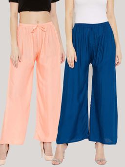 Clora Creation - Solid Peach and Aqua Blue Rayon Palazzos (Pack Of 2)