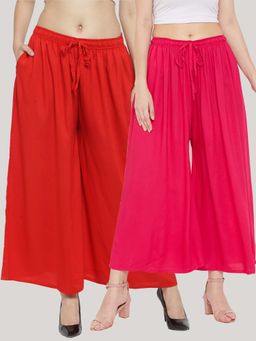 Clora Creation - Solid Red and Magenta Rayon Palazzos (Pack Of 2)