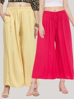 Clora Creation - Solid Beige and Magenta Rayon Palazzos (Pack Of 2)