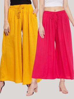 Clora Creation - Solid Mustard and Magenta Rayon Palazzos (Pack Of 2)