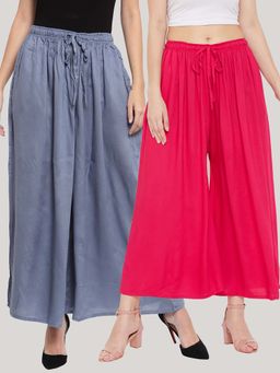 Clora Creation - Solid Grey and Magenta Rayon Palazzos (Pack Of 2)
