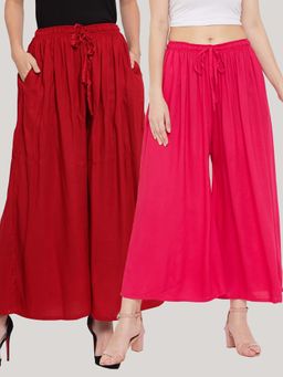 Clora Creation - Solid Maroon and Magenta Rayon Palazzos (Pack Of 2)