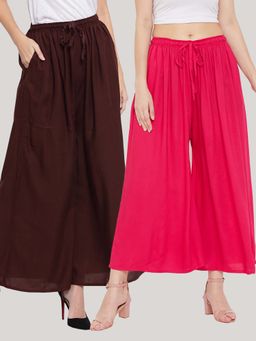 Clora Creation - Solid Coffee and Magenta Rayon Palazzos (Pack Of 2)