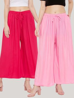 Clora Creation - Solid Magenta and Pink Rayon Palazzos (Pack Of 2)
