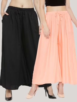 Clora Creation - Solid Black and Peach Rayon Palazzos (Pack Of 2)