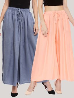 Clora Creation - Solid Grey and Peach Rayon Palazzos (Pack Of 2)