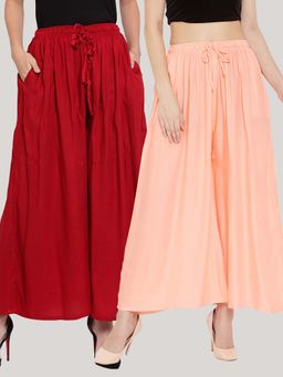Clora Creation - Solid Maroon and Peach Rayon Palazzos (Pack Of 2)