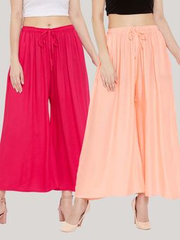 Clora Creation - Solid Magenta and Peach Rayon Palazzos (Pack Of 2)