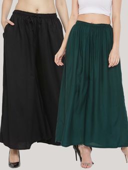 Clora Creation - Solid Black and Bottle Green Rayon Palazzos (Pack Of 2)