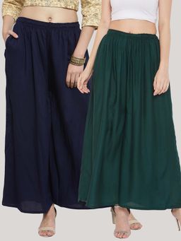Clora Creation - Solid Navy Blue and Bottle Green Rayon Palazzos (Pack Of 2)