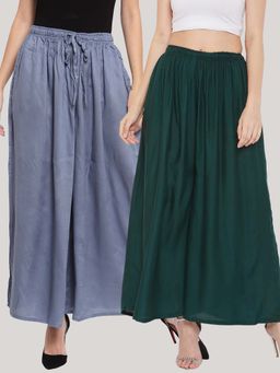 Clora Creation - Solid Grey and Bottle Green Rayon Palazzos (Pack Of 2)
