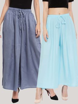 Clora Creation - Solid Grey and Sky Blue Rayon Palazzos (Pack Of 2)